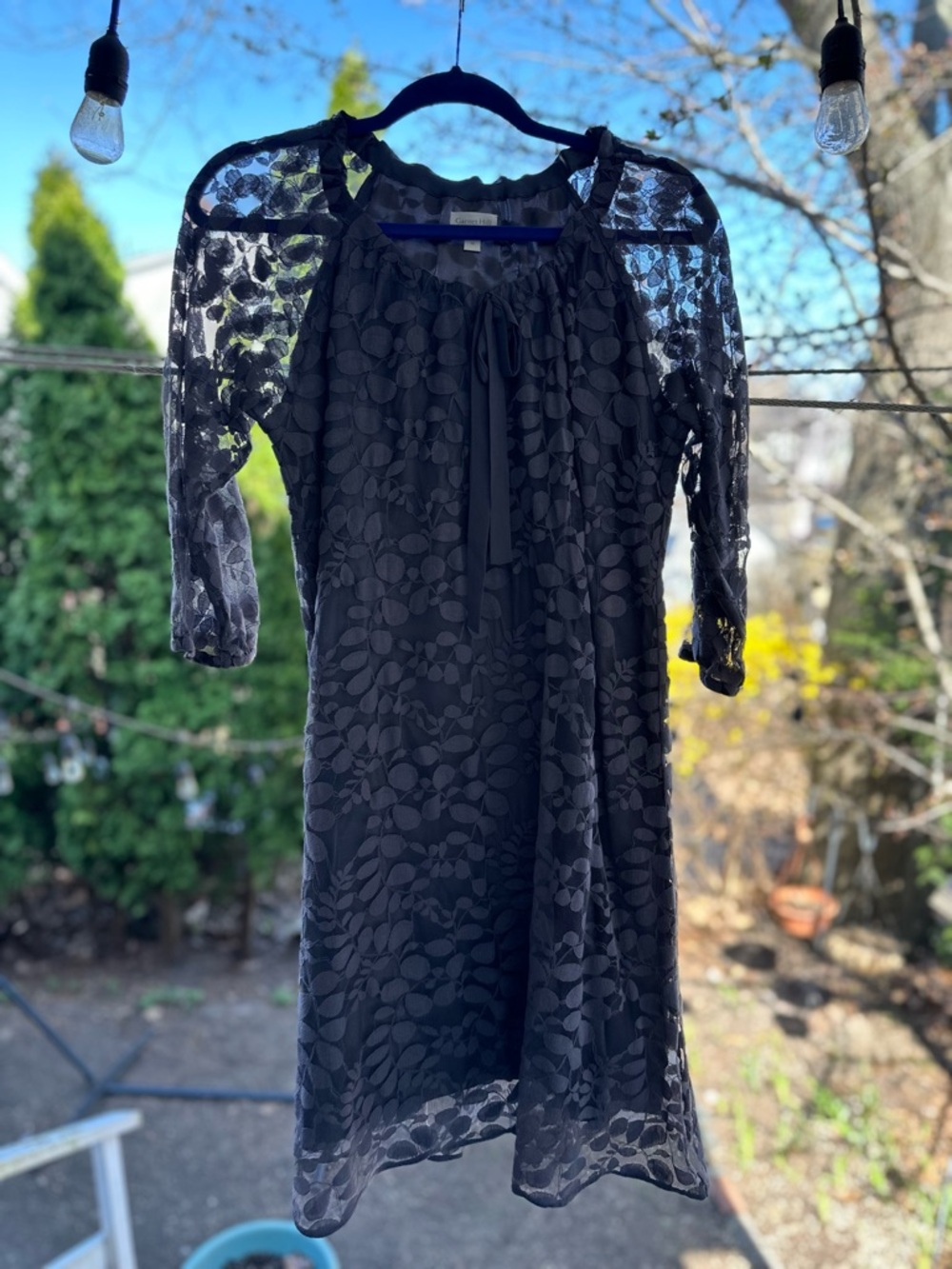 Garnet Hill gray blue Lace 3/4 Sleeve Dress